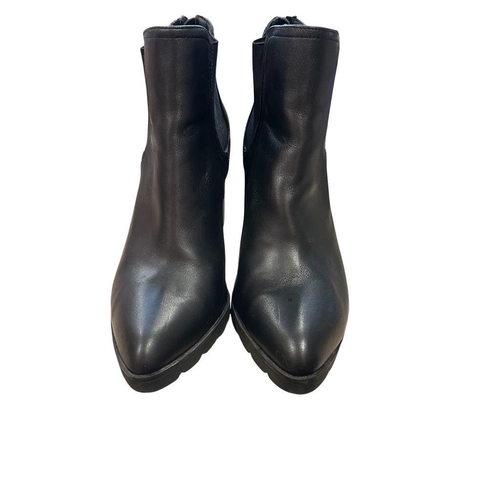 Adrienne Vittadini NERINA Ankle Boots 9.5M Black Leather Block Heel Lug Sole - Picture 4 of 10